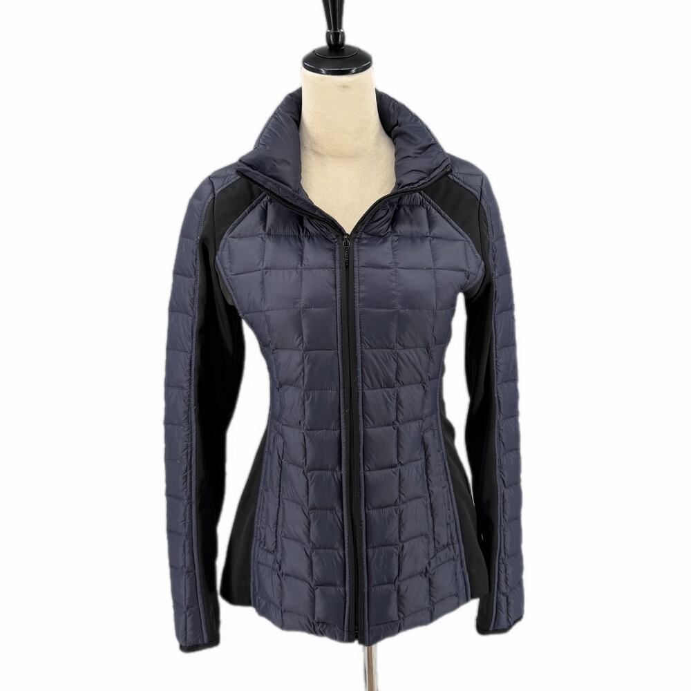 Laundry by Shelli Segal Navy Quilted Down Contrast Hooded Full Zip Fall Jacket